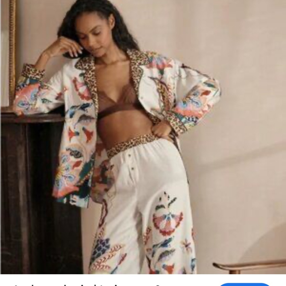 Anthropologie Multicolor Pajama Set with Leopard Trim